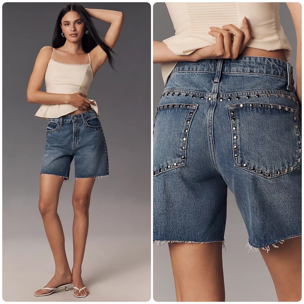 Reformation Medium Wash Studded Denim Jean Shorts